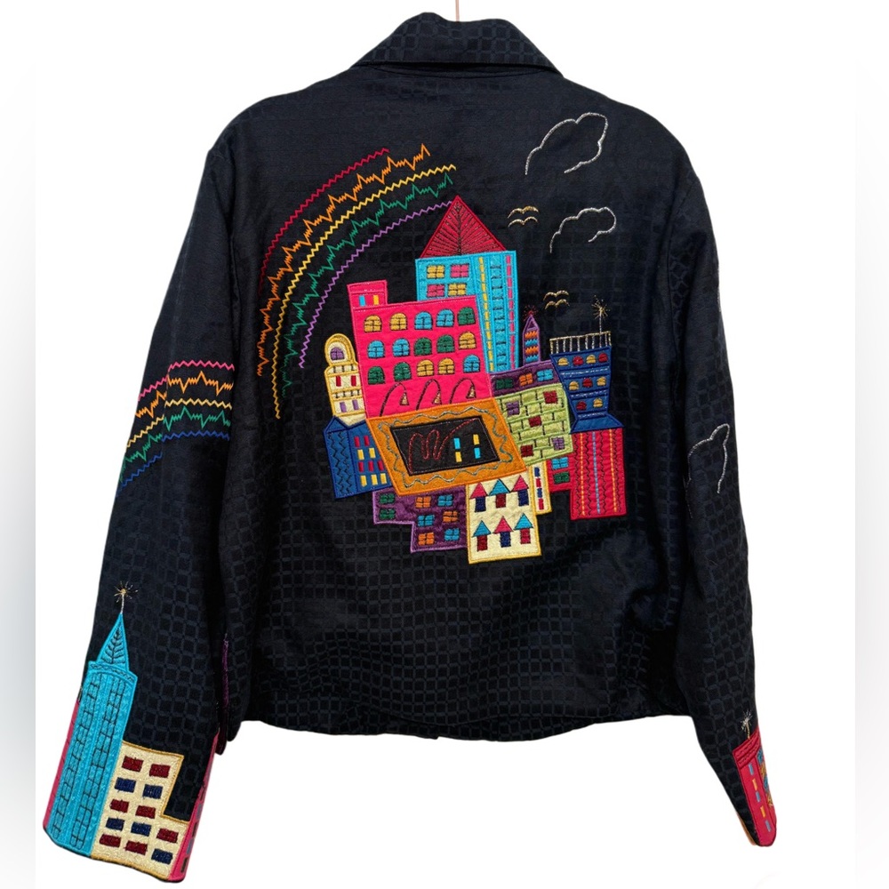 VINTAGE PUSHPA CITYSCAPE JEAN JACKET NWOT - Picture 2 of 3